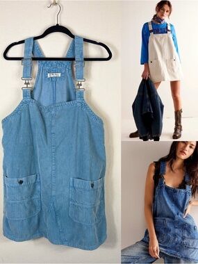 Free People Overall Smock Mini Cord Top Dress Blue Size Large